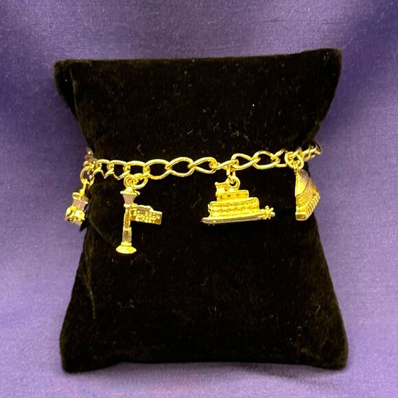 New Orleans Themed Gold-Tone Charm Bracelet - Picture 2 of 14